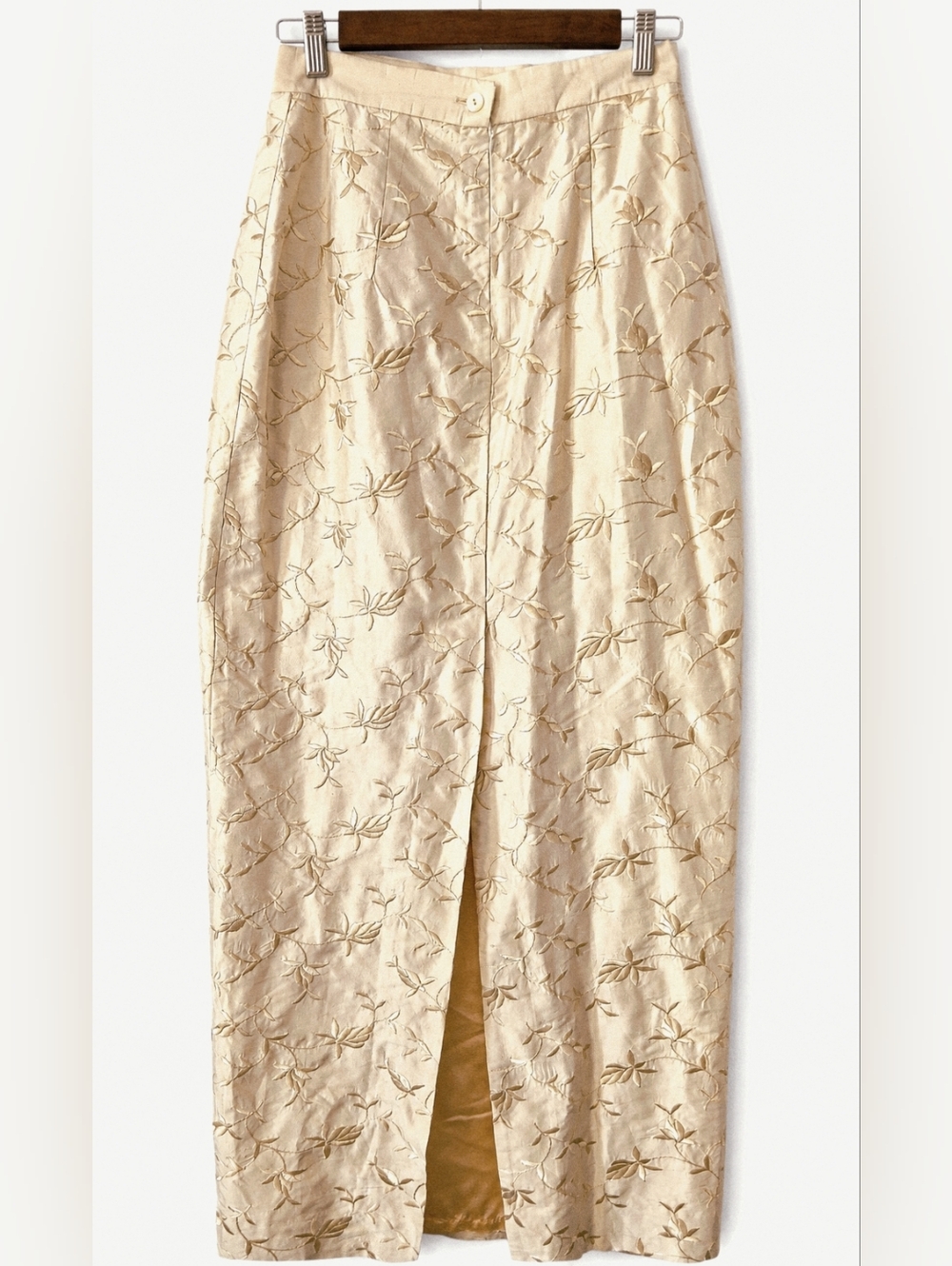 Vintage JESSICA MCCLINTOCK Long SILK Embroidered Floral Slit SKIRT Womens Size S - Picture 3 of 12